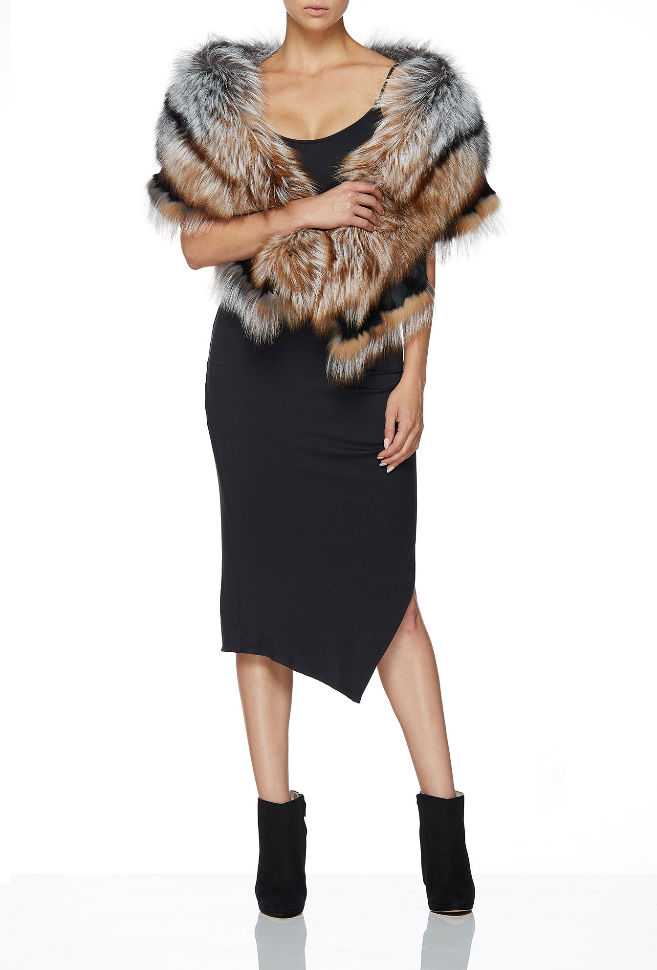 OVERSIZED RUFFLED COLLAR IN SILVER & CARAMEL - Lysa Lash Furs