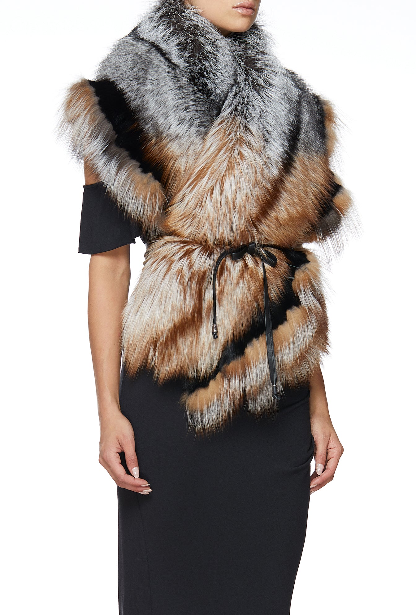 OVERSIZED RUFFLED COLLAR IN SILVER & CARAMEL - Lysa Lash Furs